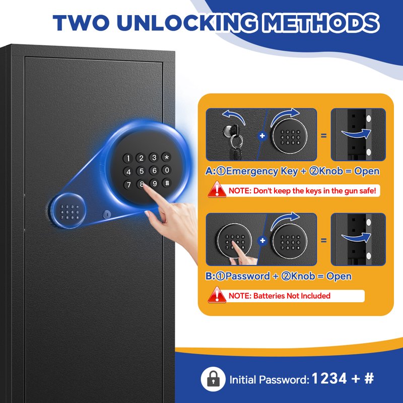 12-15 Gun Cabinet Safe with Quick Access & Removable Shelves