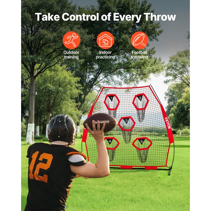 Football Throwing Net with Targets - 7x7 ft Portable Practice Equipment