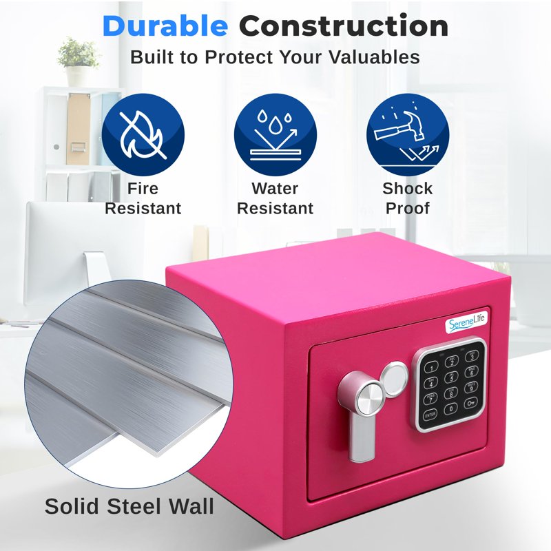 Heavy Duty Electronic Safe Box - Small Wall & Floor Mountable Lockbox for Cash Jewelry & Firearms