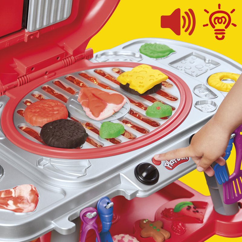 Play-Doh Sizzlin' Grill Playset with Lights & Sounds, 17 Accessories, Kids Cookware Toy