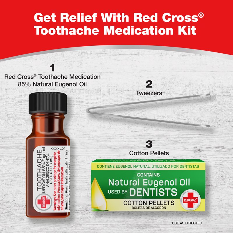 Toothache Medicine Kit with Clove Oil, Cotton Pellets & Tweezers - Instant Pain Relief