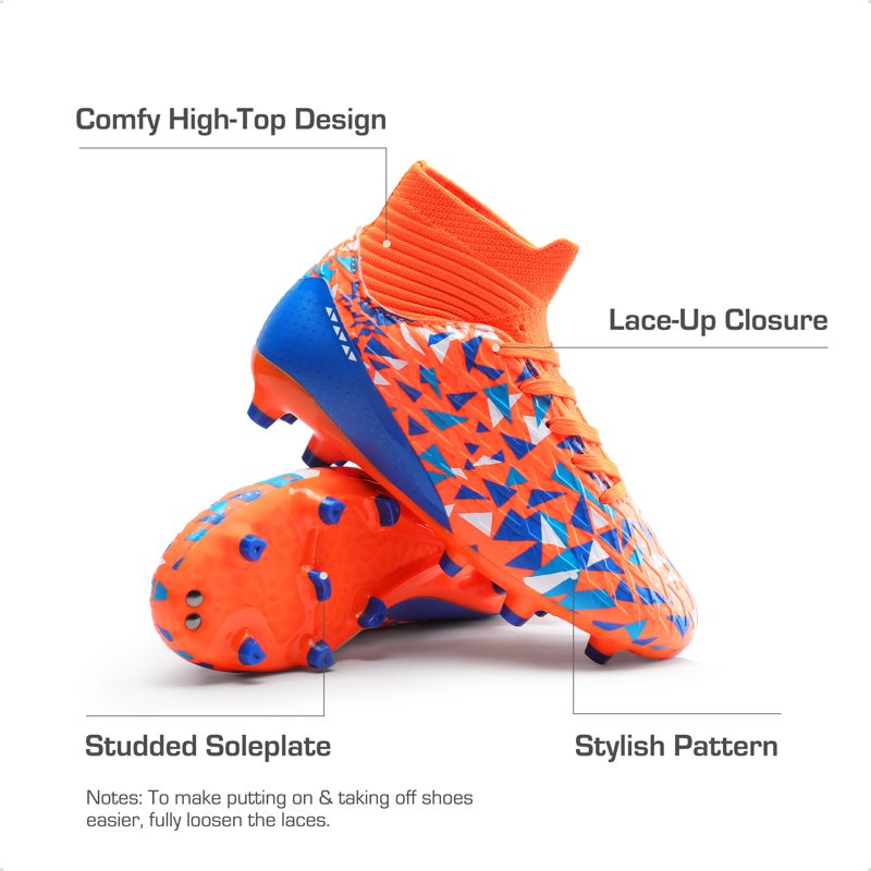 Dream Pairs Boys Soccer Cleats Youth High Top Firm Ground - Orange/Blue, Size for Little to Big Kids