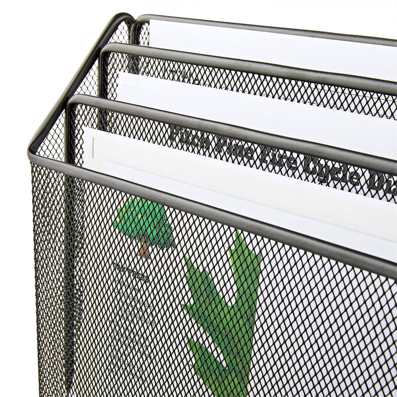 Desktop Organizer with 3 Compartments - Metal Mesh Desk Storage Black
