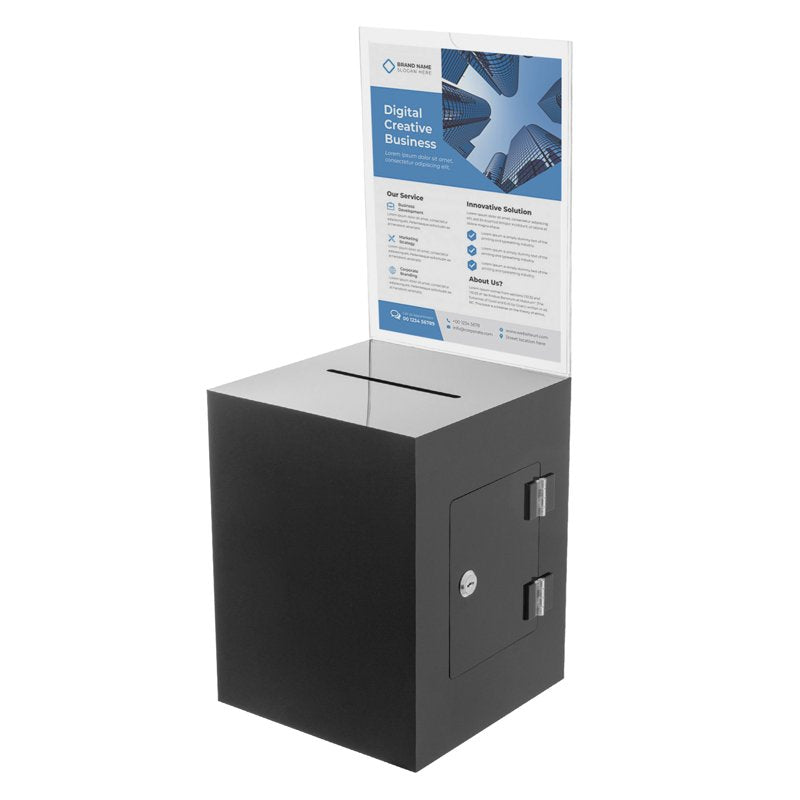 Acrylic Donation & Suggestion Box with Lock and Sign Plate - Tabletop Fundraising Box