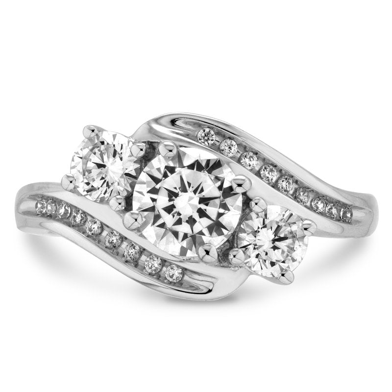Sterling Silver 3 Stone Bypass Ring with Simulated White Diamonds - Elegant Jewelry Gift