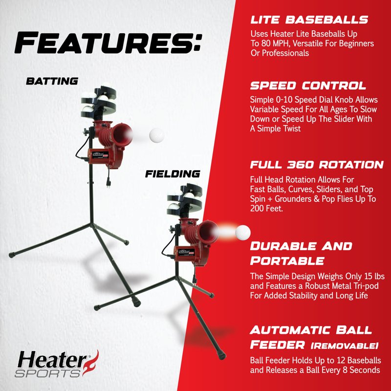 Baseball Pitching Machine with Auto Feeder - 360-Degree Fastball & Curveball Training