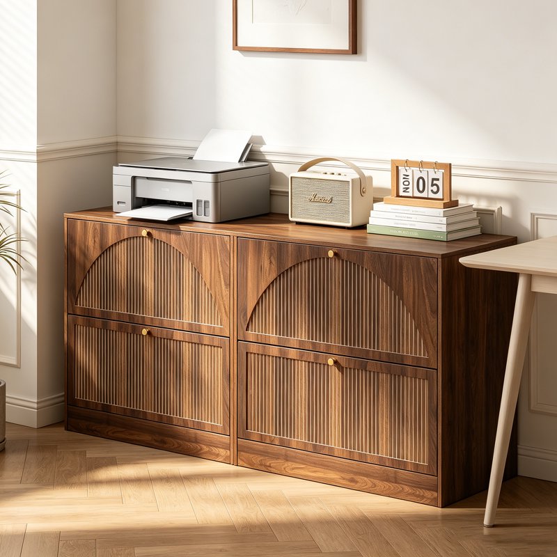 Walnut 2-Drawer Vertical File Cabinet Set - Modern Storage Organizer for Home Office