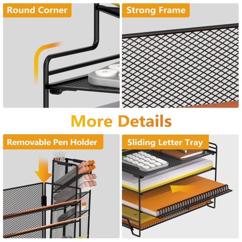 7-Tier Mesh Desk Organizer with Pen Holder for Office Supplies
