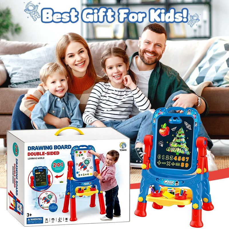 Kids Art Easel with Double-Sided Chalkboard & Whiteboard - Learning & Drawing Toy for Ages 2-8