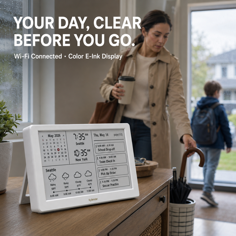 7-Inch E-Ink Calendar Display with Schedule & Weather - Minimalist Desk Widget