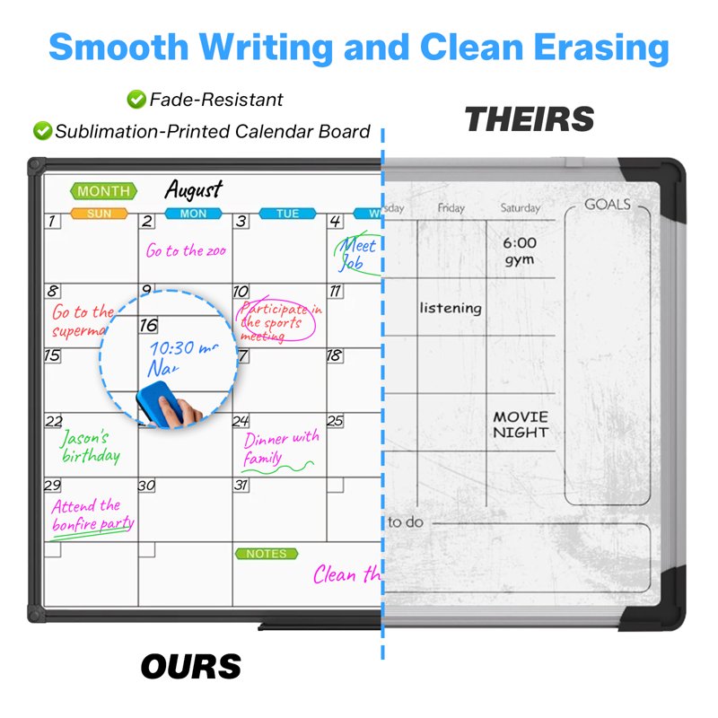 Magnetic Dry Erase Calendar Whiteboard Wall Planner 35x23 Inches with Tray