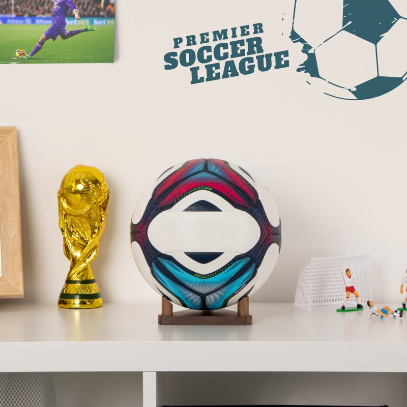 Walnut Display Stand for Sports Balls – Basketball, Football, Soccer, Volleyball Organizer