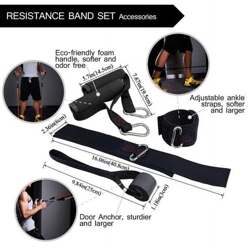 Resistance Bands Set with Handles, Ankle Straps & Door Anchor - 150 lbs