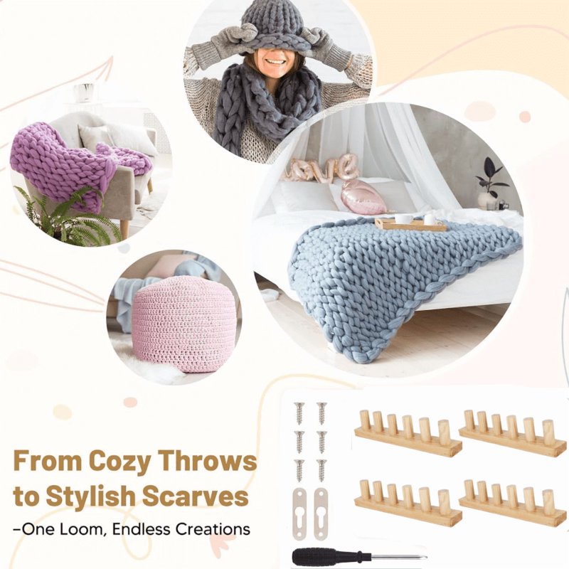 Wooden Knitting Loom Set for Beginners - Portable Yarn Craft Kit for Blankets & Accessories