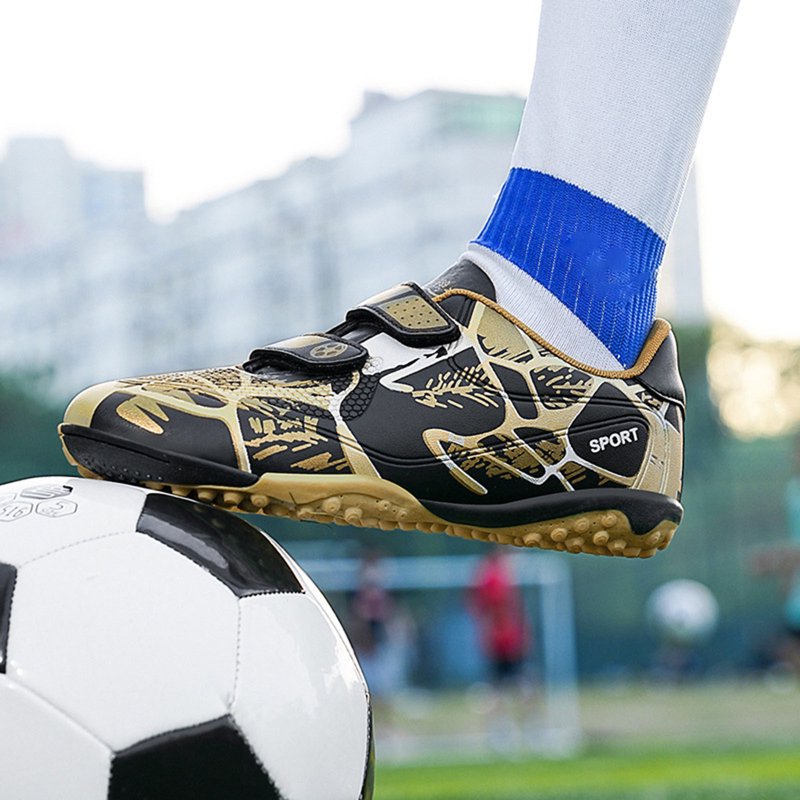 LRen Soccer Cleats Size 6 - Gold 4-Gold, Velcro, Lightweight Kids Football Shoes