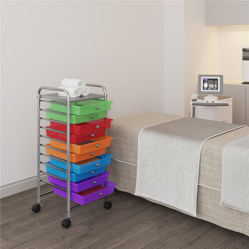 10-Drawer Rolling Storage Cart with Wheels - Multi-Color Home Office Organizer