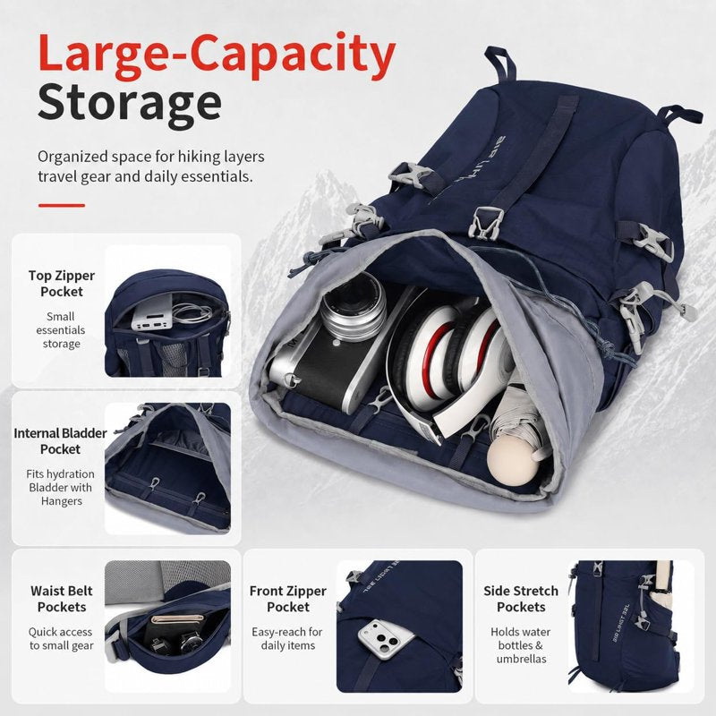JIDIZHE 32L Hiking Backpack with Internal Frame & Rain Cover - Blue004