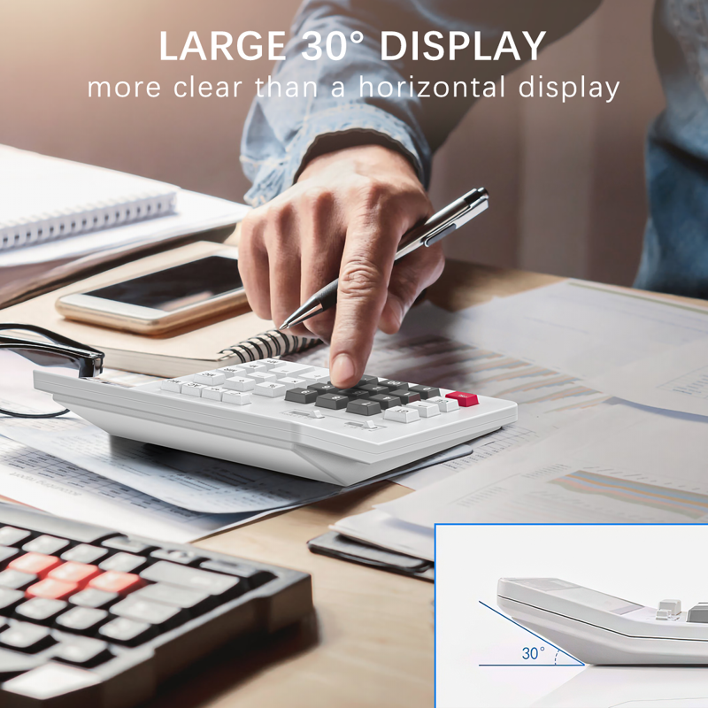 12-Digit Desktop Calculator with Large LCD, Dual Power Solar Battery, Big Buttons for Office & School