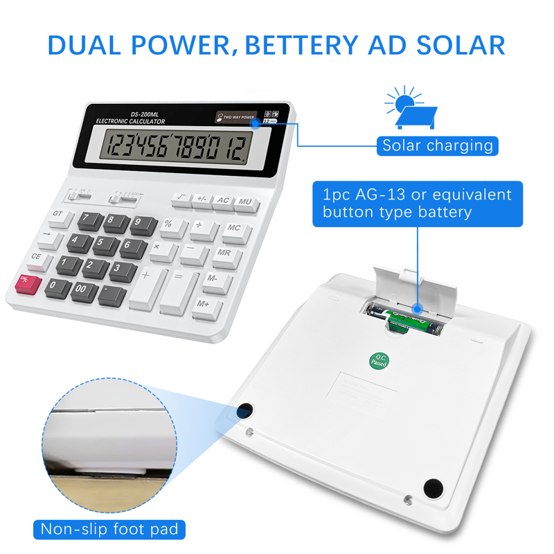 12-Digit Desktop Calculator with Large LCD, Dual Power Solar Battery, Big Buttons for Office & School