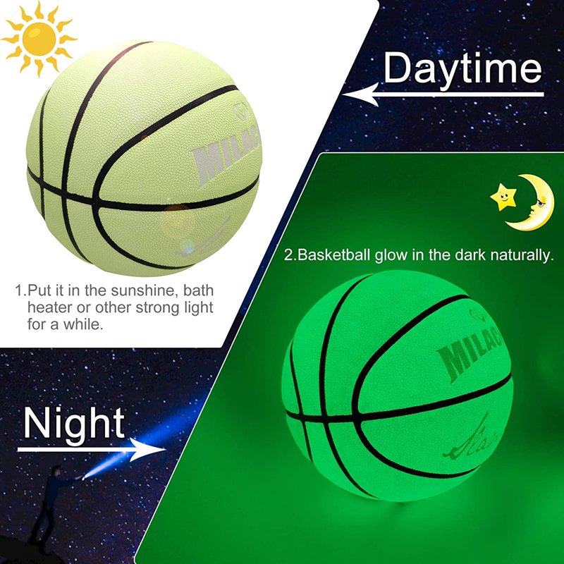 Glow in The Dark Leather Basketball - 29.5 Inch Outdoor Night Game Gift