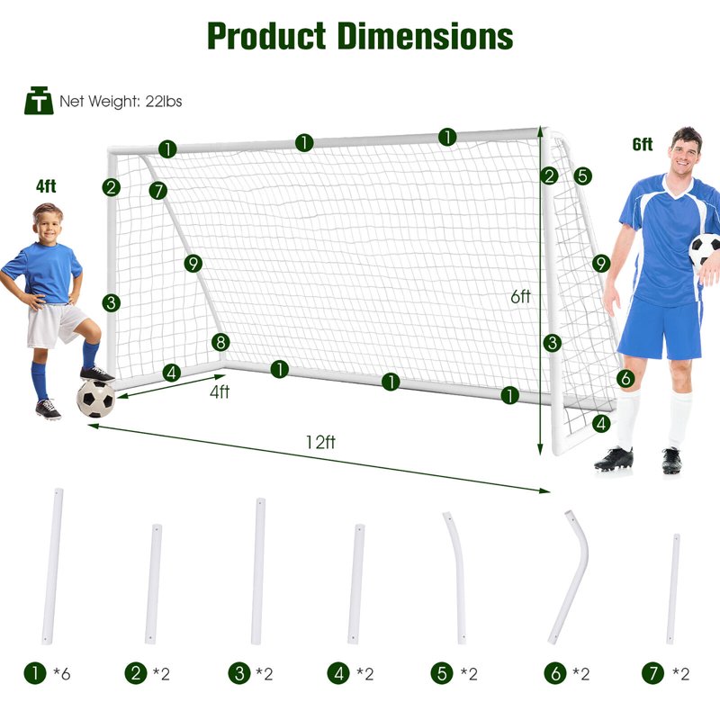 All-Weather Soccer Goal 12 x 6 ft with UPVC Frame – Portable Backyard Practice