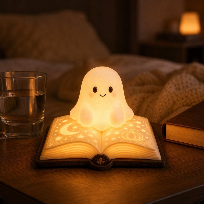 Halloween Ghost Night Light - Cute Ghost with Book Lamp for Home Decor