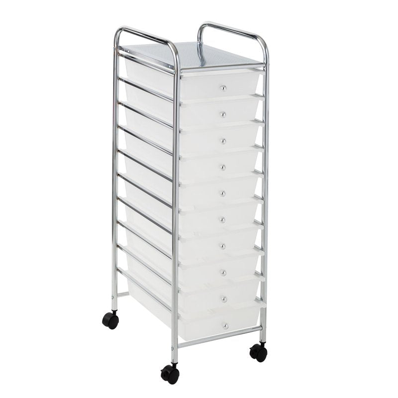 Multi-Color Rolling Craft Cart with 10 Clear Drawers and Lockable Wheels
