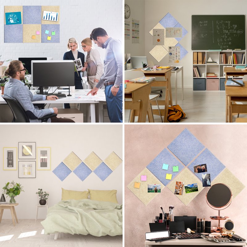 Large Felt Bulletin Board Tiles Set with Push Pins for Office Classroom Kitchen