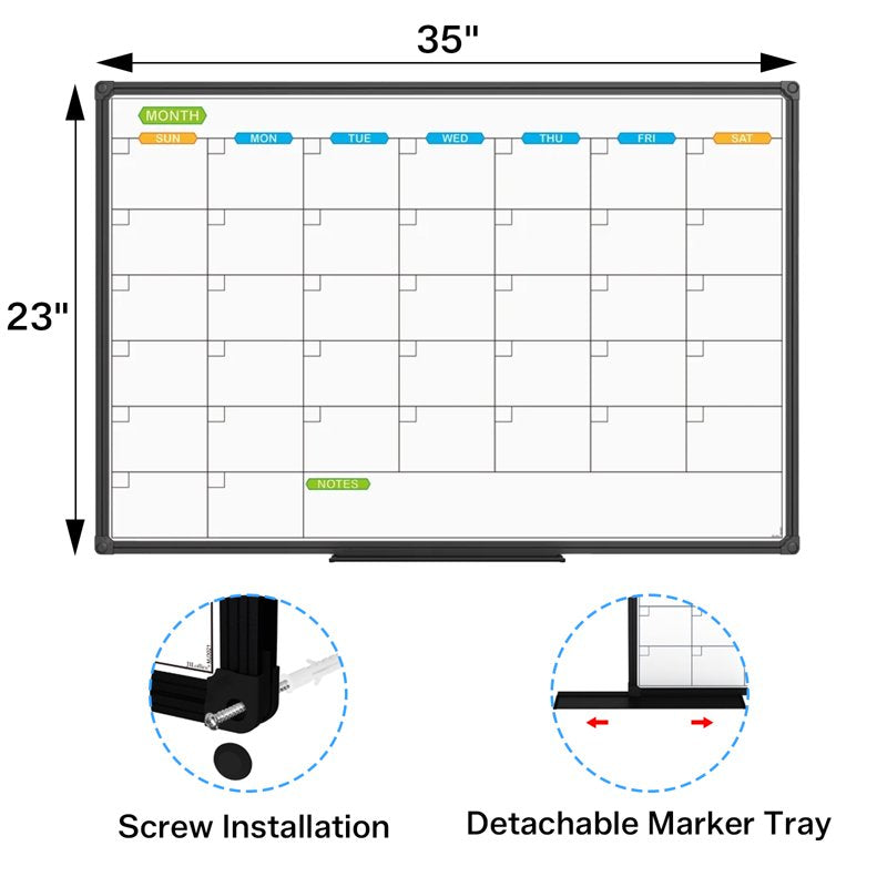 Magnetic Dry Erase Calendar Whiteboard Wall Planner 35x23 Inches with Tray