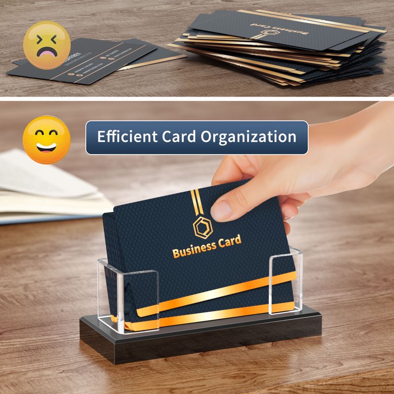 Acrylic Business Card Holder Set - Clear Desk Organizer for 60-80 Cards