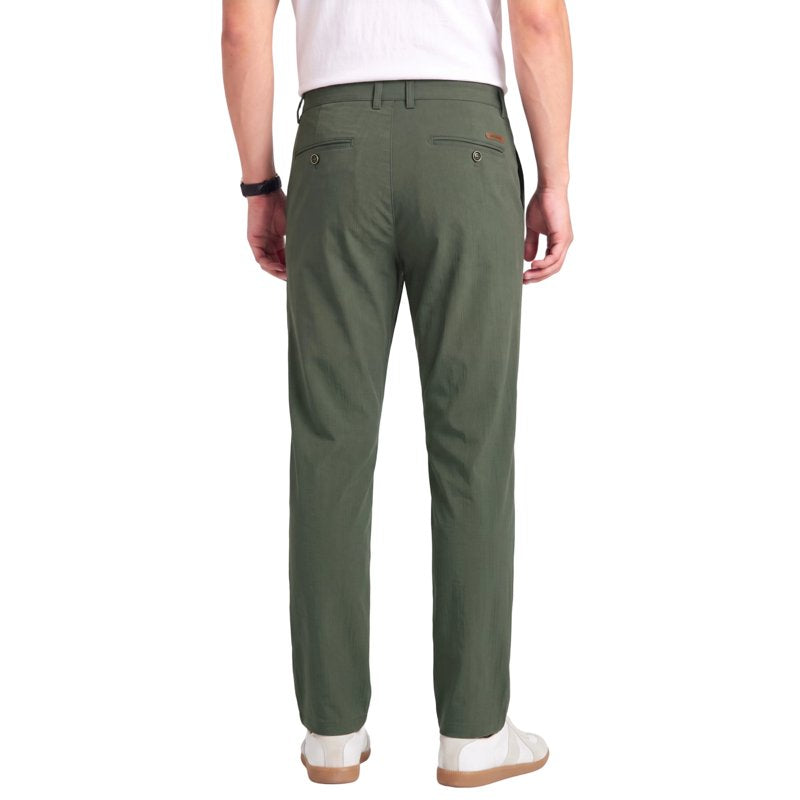 Men's Casual Stretch Work Pants with Flex Waist - Flat Front Trousers