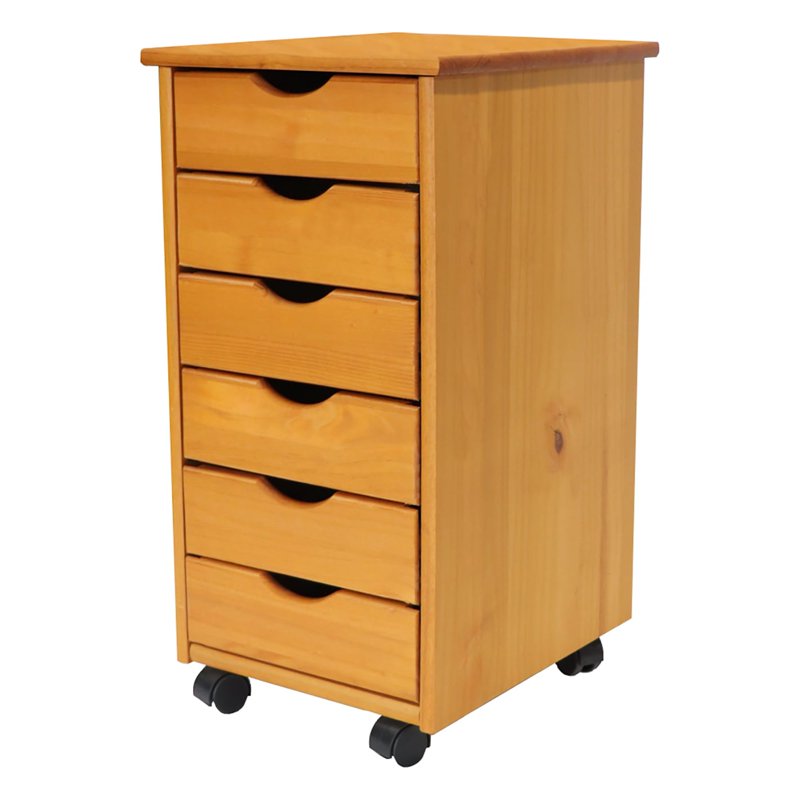 Solid Wood Mobile Storage Cart with 6 Drawers - Sustainable Pine, Versatile & Durable