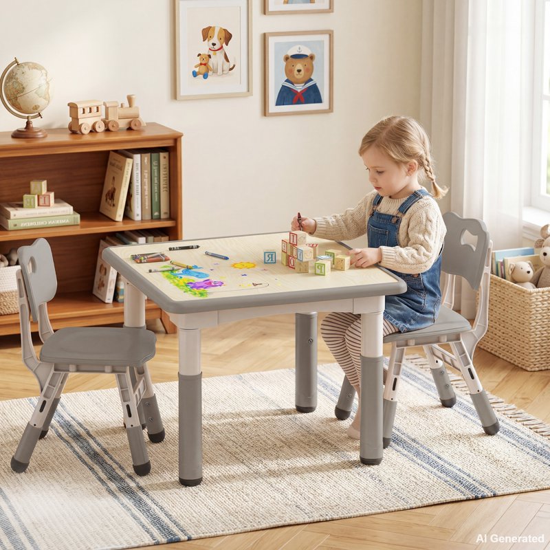 Kids Adjustable Table and Chair Set for Toddler Activities - Gray