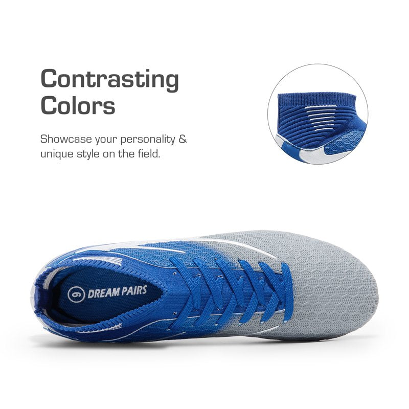 Dream Pairs Men’s High-Top Soccer Cleats 9.5 Blue/Grey – Lightweight, Cushioned & Slip-Resistant