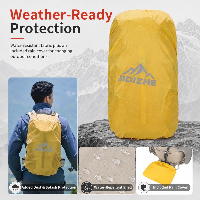 JIDIZHE 32L Hiking Backpack with Internal Frame & Rain Cover - Gray005