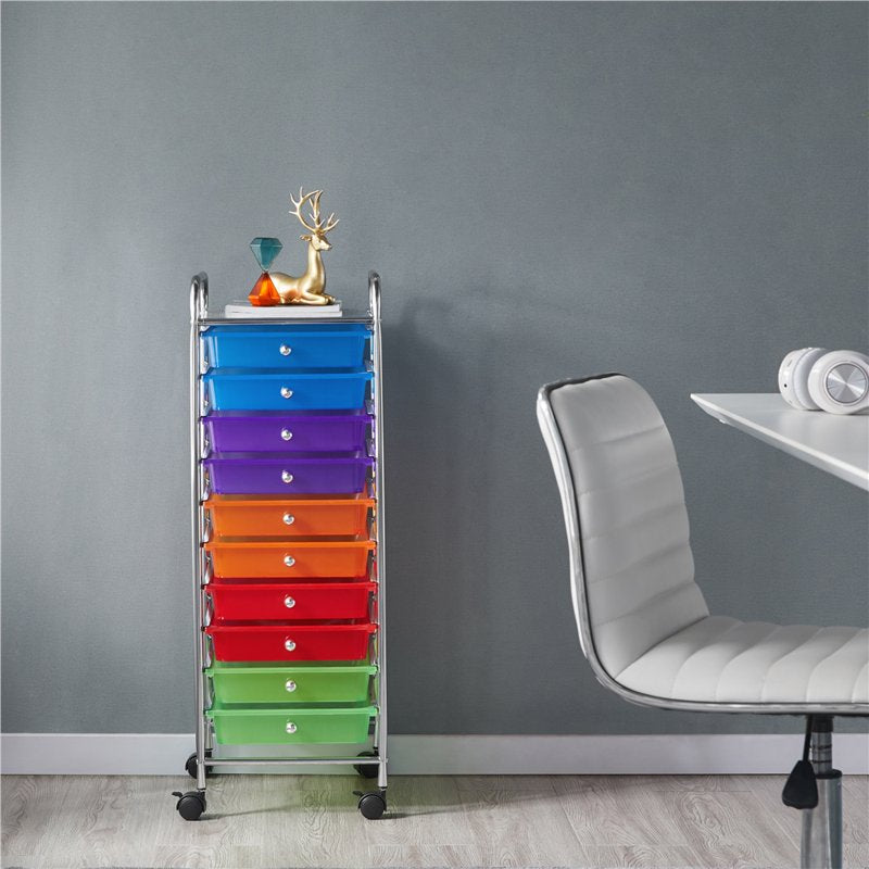 10-Drawer Rolling Storage Cart with Wheels - Multi-Color Home Office Organizer