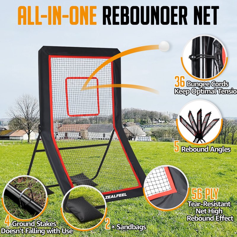 Multi-Sport Lacrosse Rebounder Net 4x6 ft with Adjustable Angles & Carry Bag