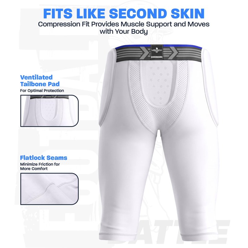 Youth Football Girdle with 7-Pad Protection, Cup Pocket & Compression Fit