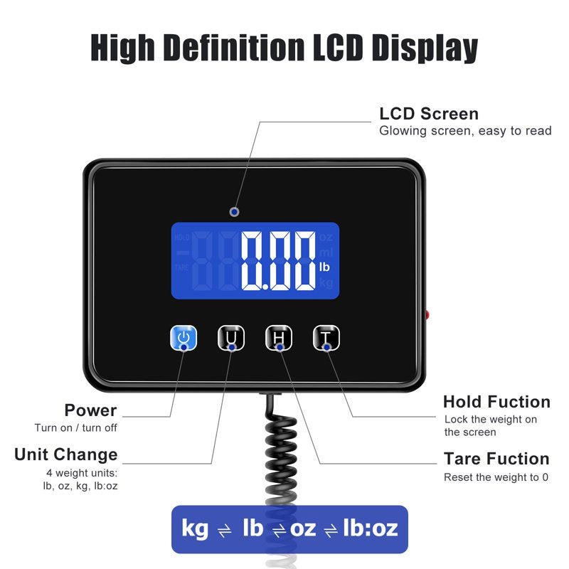 Digital Postal Shipping Scale 440 lb Heavy Duty Wide Platform Tare Hold USB-C Battery