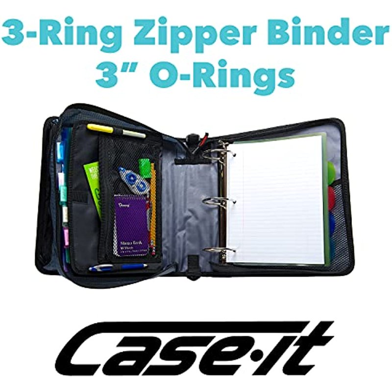 3-Inch Zipper Binder with Expandable File and Mesh Pockets for School Organization