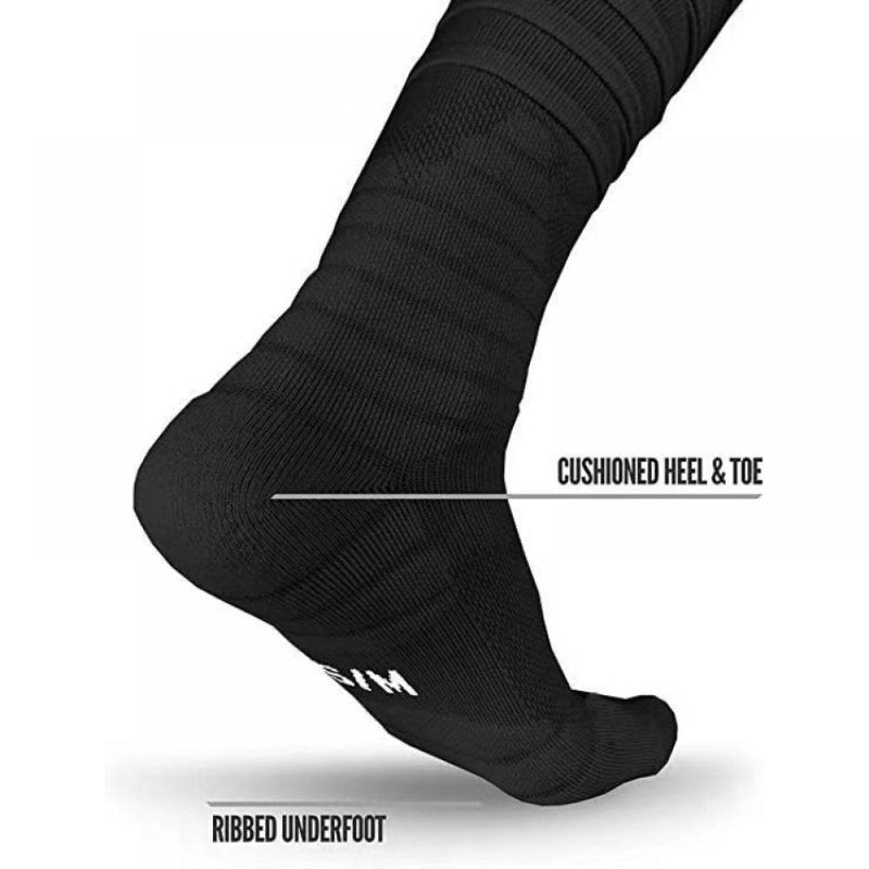 Combed Cotton Football Socks with Ankle Support Knee High Youth & Adult Black