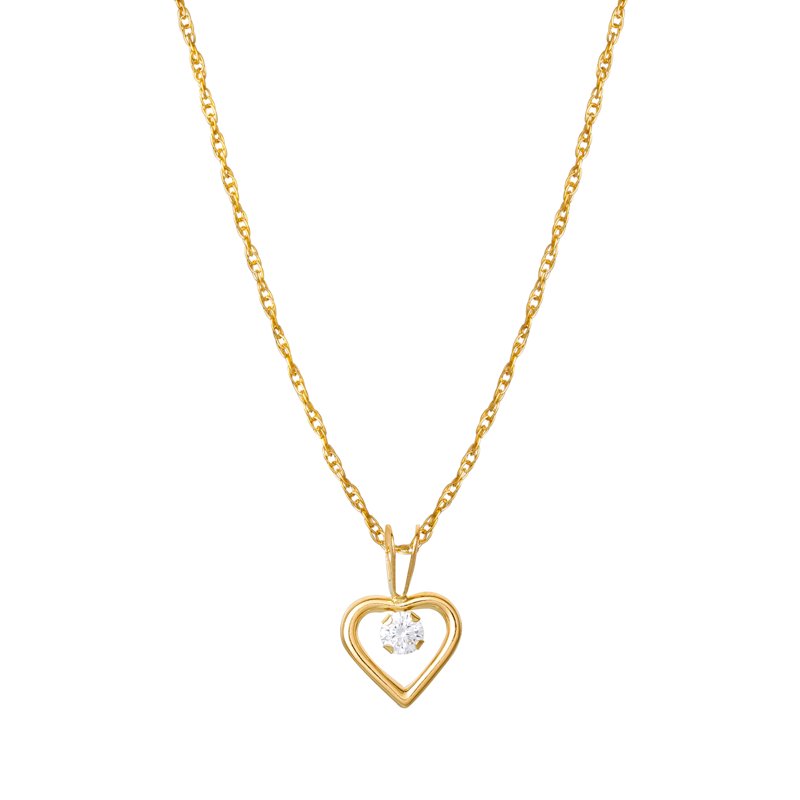 Women's CZ Heart Pendant Necklace - 14K Gold Plated, 18-Inch Chain