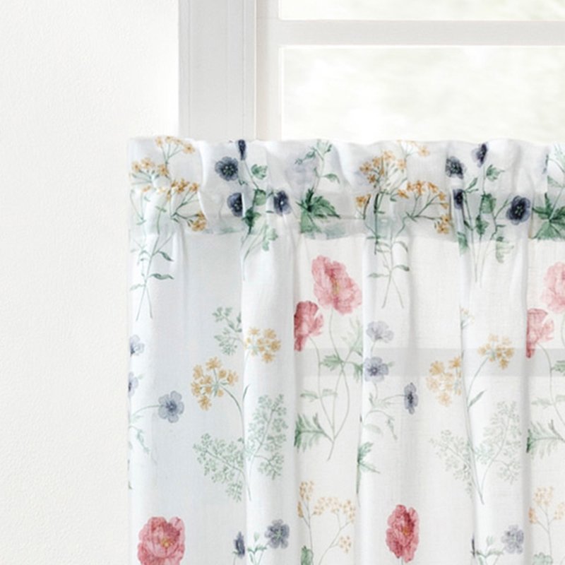 Indoor Floral Tier Set for Windows & Kitchen - Semi Sheer, 2 Piece, Multi-Color
