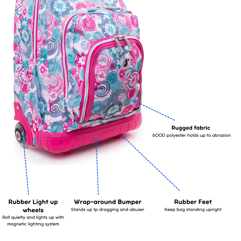 Kids Rolling Backpack with Insulated Lunch Bag - 16 Inch School & Travel Bag, Multiple Colors