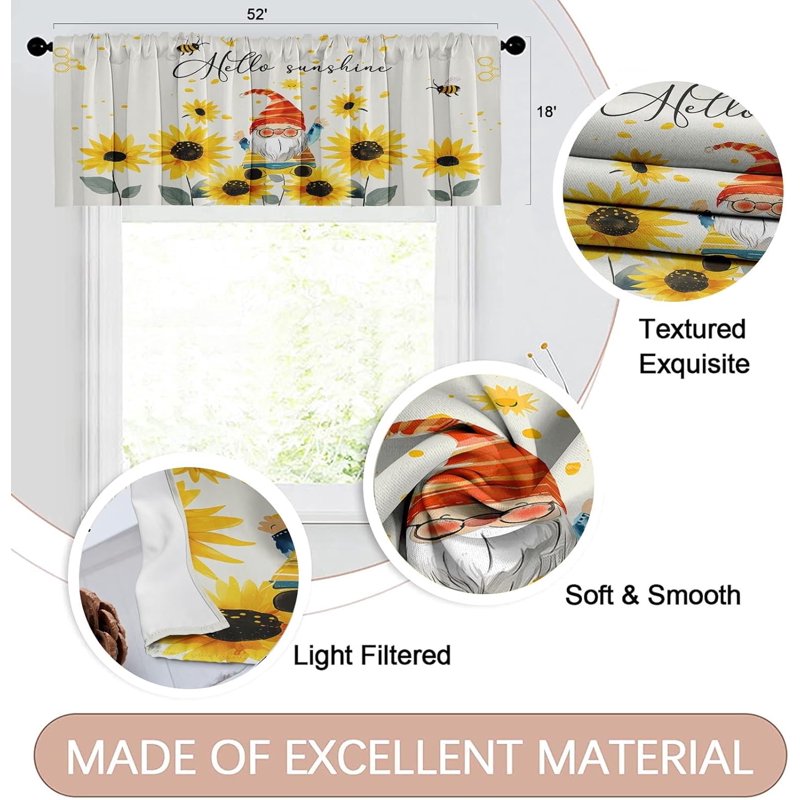 2 Pack Window Valances Sunflower Watercolor Floral Summer Blackout Drapes