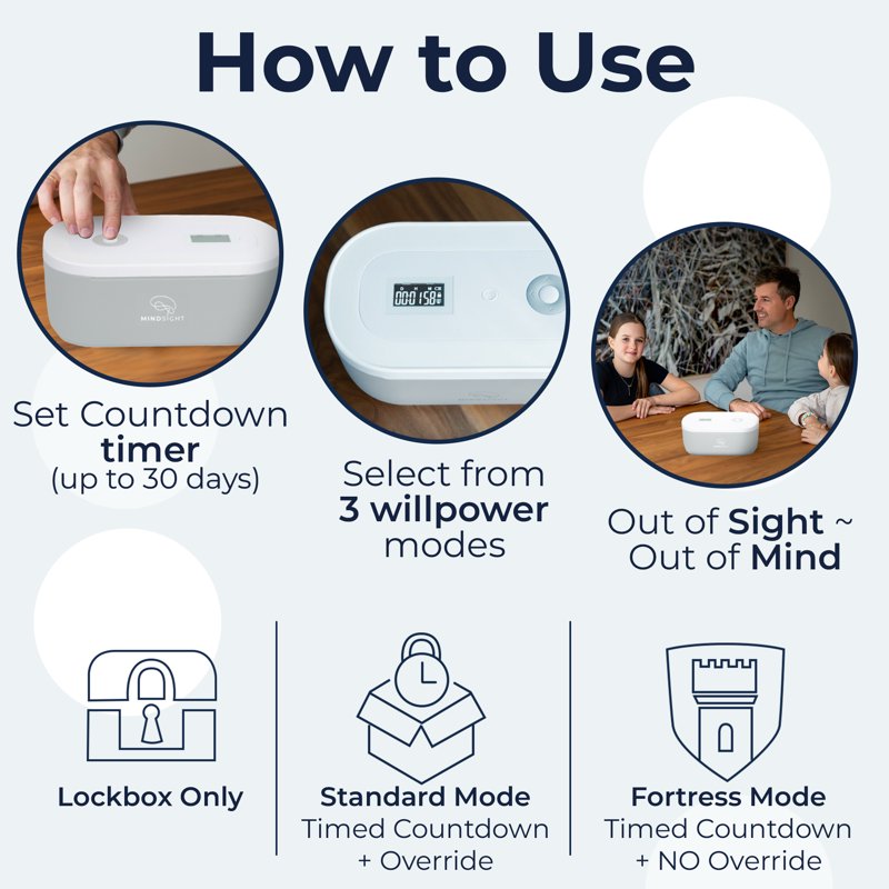 Timed Lock Box for Phones Snacks and Gaming Controllers with 3 Lock Modes