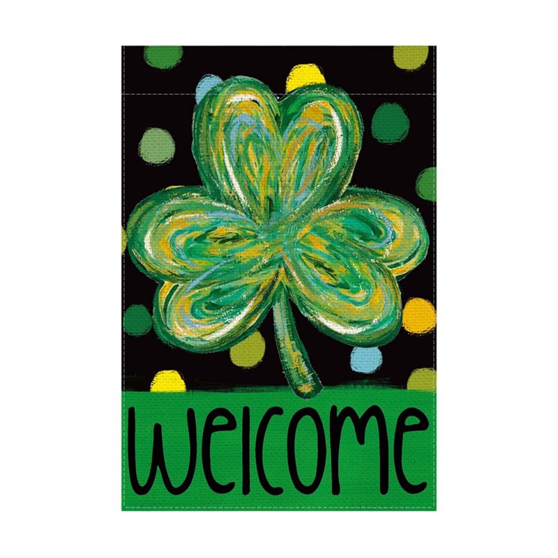Double Sided St. Patrick's Day Garden Flag with Shamrocks and Four-Leaf Clovers