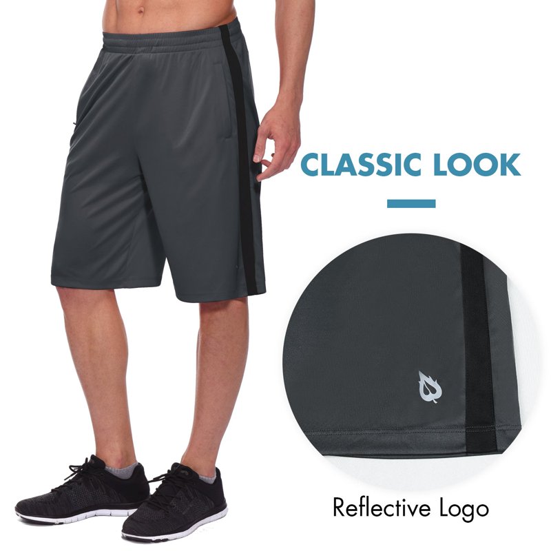 Men's Athletic Basketball Shorts with Zipper Pockets - Lightweight Workout Gym Shorts