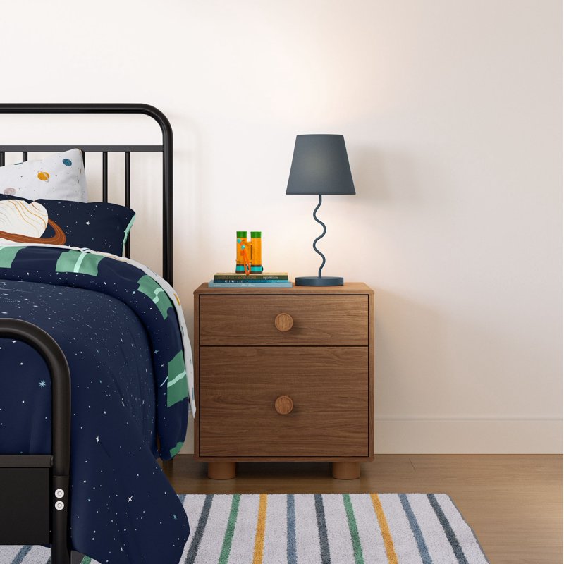 Kids Blue Curvy Table Lamp with Fabric Shade - Playful Bedroom Lighting