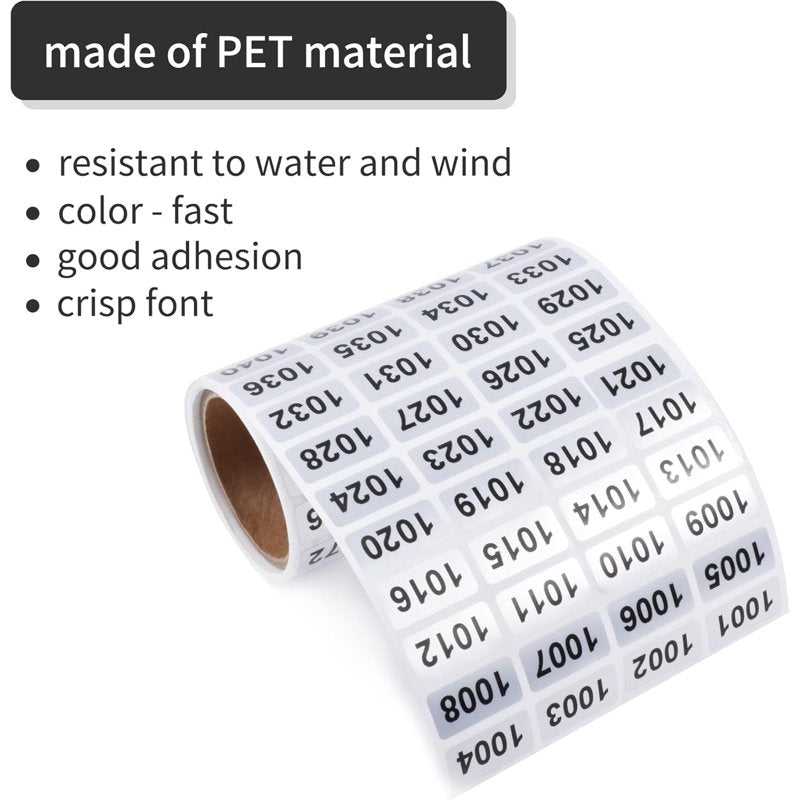 Waterproof Self-Adhesive Inventory Labels - Black Printing on Silver Sticker, 0.79 x 0.38 Inch, Bulk Pack of 1001-2000
